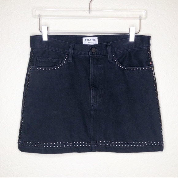 Frame | Le Studded Black Denim Mini Skirt Sz 28/6 - Picture 2 of 8